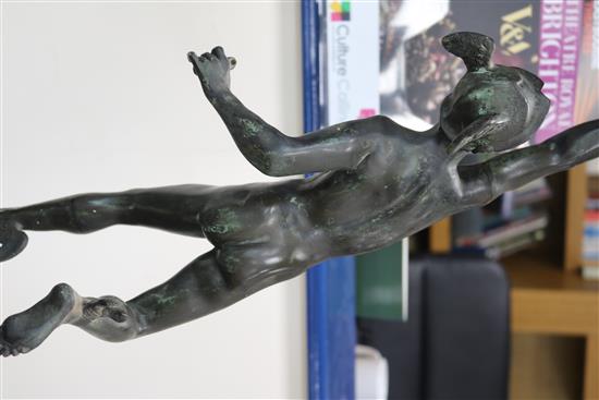 A pair of bronze figures of Mercury and Diana, on marble bases, height 82cm